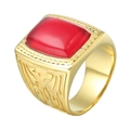 Anello vintage in acciaio inossidabile dorato con gemma rossa rettangolare larga - US 12 / Oro Zirconia Rossa