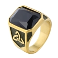 Anello sigillo vichingo celtico da uomo in acciaio dorato con gemma rettangolare nera - US 7 / Oro Pietra Nera