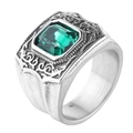 Anello vintage da uomo in acciaio al titanio con zircone verde smeraldo e incisione gotica - US 7 / Argento Verde