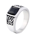 Retro men's titanium steel ring featuring a square black gemstone and ornate vintage carving - US 7 / Black Stone