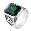 Anello vichingo in acciaio inossidabile con grande gemma verde e nodi celtici - US 7 / Acciaio Pietra Verde