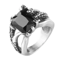 Anello gotico ad artiglio di drago in acciaio argento con grande gemma nera quadrata - US 7 / Acciaio Pietra Nera