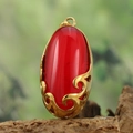 Pendente ovale in pietra occhio di gatto rossa in acciaio inossidabile dorato - Solo Pendente Senza Catena / Pietra Occhio di Gatto Rossa (Ciondolo Solo - Colore Oro)