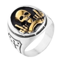 Anello teschio punk vintage in acciaio inossidabile argento e oro con dettaglio osseo - US 7 / Bicolore (Oro e Argento)