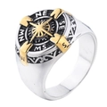 Anello bussola vintage in acciaio inossidabile con stella dorata e direzioni incise - US 7 / Bicolore (Oro e Argento)