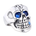 Anello teschio retrò in acciaio al titanio con occhi in zaffiro blu e incisioni - US 7 / Occhi Blu Acciaio