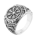 Anello bussola vichinga vintage in acciaio inossidabile con simbolo Vegvisir inciso - US 7 / Color Acciaio