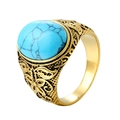 Anello vintage in acciaio al titanio dorato con turchese blu ovale incastonato - Turchese dorato