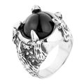 Anillo de garra de dragón punk retro de acero inoxidable con piedra negra redonda - US 7 / Color Acero