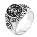 Anillo budista tibetano vintage de acero inoxidable con deidad tallada a mano - US 7 / Color Acero