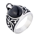 Anillo retro de acero de titanio para hombre con gran gema negra y grabados góticos - US 7 / Color Acero