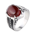 Anillo punk vintage para hombre de acero de titanio con piedra ágata roja ovalada - US 7 / Acero Ágata Roja