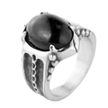 Anillo punk vintage para hombre en acero inoxidable con ágata negra y relieve - US 7 / Ágata negra color acero