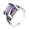 Vintage Gothic stainless steel ring featuring a large rectangular purple gemstone inlay - US 7 / Steel Purple Stone