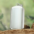Ciondolo rettangolare da uomo in acciaio al titanio argento con intarsio in pietra bianca - Ciondolo Bianco Solo (Senza Catena) (HFD9000)