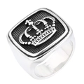 Men's retro stainless steel crown signet ring with black embossed punk gothic details - US 7 / Steel