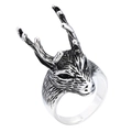 Vintage gothic deer head stainless steel ring with rustic silver finish and detailed antlers - US 7 / Steel