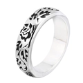 Retro stainless steel rose flower ring with vintage silver relief texture on white background - US 7 / Steel