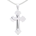 Gros plan détaillé d'un pendentif croix en acier inoxydable à trois couches avec des ailes - Pendentif Seul (Sans Chaîne) / Acier