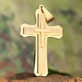Three-layer gold titanium steel cross pendant necklace with brushed metallic texture - Single Pendant Gold