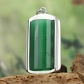 Minimalist green cat-eye stone rectangular pendant with stainless steel silver frame - Green Pendant Only (Without Chain) (HFD9000)