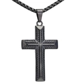 Detail of cross pendant with rope texture in black finish on box chain necklace - Single Pendant Black