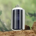 Hip-hop style silver steel dog tag necklace with deep blue striped gemstone inlay - Black Pendant Only (Without Chain) (HFD9000)