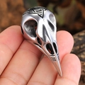 Vintage stainless steel viking crow skull ring featuring a black celtic triquetra knot design - Steel Color