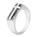 Silver stainless steel signet ring for men featuring a cross and sunburst engraving - US 7 / Steel