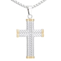 Collar de cruz para hombre en acero inoxidable con textura plateada y bordes dorados - Colgante Solo (Sin Cadena) Borde Dorado