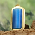 Minimalist hip hop gold rectangle pendant with dark blue cat eye stone inlay for men - Gold Frame Blue Pendant Only (Without Chain) (HFD9000)
