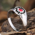 Retro punk style stainless steel ring with a round red gemstone in polished silver finish - US 7 / Silver with Red Rhinestone