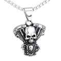 Ciondolo teschio motore punk vintage in acciaio inossidabile argento con catena - Ciondolo Singolo (Colore Acciaio)