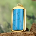 Rectangle blue turquoise pendant necklace with a polished gold-plated stainless steel frame - Gold Frame Turquoise Style Pendant Only (Without Chain) (HFD9000)