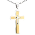 Collar de cruz de tres capas de acero inoxidable para hombre con colgante superpuesto - Solo Colgante (Sin Cadena) / Mezcla de Plata y Oro