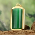 Minimalist rectangular gold pendant featuring a deep green cat-eye stone for necklaces - Gold Frame Green Pendant Only (Without Chain) (HFD9000)