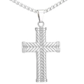 Colgante de cruz de acero inoxidable plateado con patrón diagonal y collar de cadena box - Color Acero