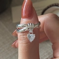 Elegant S925 sterling silver multilayer ring with a sparkling heart-shaped zircon pendant - Adjustable Open / Heart Pendant Multi-layer Intertwined Style (JZA178)