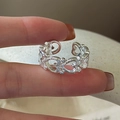 S925 sterling silver hollow heart pattern open ring with a minimalist vintage texture - Adjustable Open / Hollow Heart (JZA175)