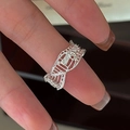 Minimalistischer S925 Sterling Silber DNA Doppelhelix Ring mit Hohlstruktur für Damen - Einstellbar Offen / Silber Hohl Netz Stil (JZE104)