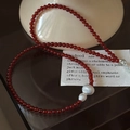 S925 silver minimalist beaded necklace with a red garnet texture and gourd pendant - Red Beaded Frosted Gourd Necklace / Red