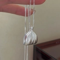 Minimalist S925 sterling silver necklace with matte dumpling pendant on a chain - Matte Lucky Bag Style (XLV161) / 925 Silver