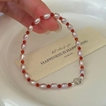 S925 sterling silver beaded bracelet with purple pearls and red agate beads - Red Agate Pearl Beaded Bracelet (16SL45) / 925 Silver