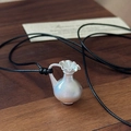Minimalist S925 sterling silver vase pendant necklace with black cord on wooden background - Vase Style (17TL24) / 925 Silver