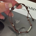 Brown woven rope bracelet with vintage silver heart bead and adjustable slipknot - 925 Silver / Brown