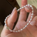 Minimalist S925 silver bracelet with lavender freshwater pearls and engraved metal tag - Purple Pearl Bracelet (23SL25) / 925 Silver