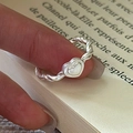 Minimalist S925 sterling silver heart ring with twisted rope band and pearl inlay detail - Adjustable Open / Heart-shaped Twisted Rope Style (JZA193)