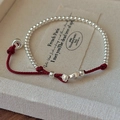 Minimalist S925 sterling silver beads red rope bracelet with hollow pendant on jewelry box - Hollow Pendant Silver Bead Red Cord Style (16SL31)