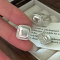 Minimalist S925 sterling silver square stud earrings and open ring set for women - Square Minimalist Jewelry Collection (Earrings + Ring) (EHR120) / 925 Silver