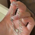 Elegant s925 silver beaded lace bracelet with orange faceted crystals shown on hand - 925 Silver / Silver-SLS229